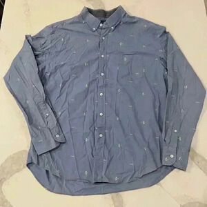 J. Crew Blue Bi-Plane Airplane Print Button Front Oxford Shirt Men’s Size XL